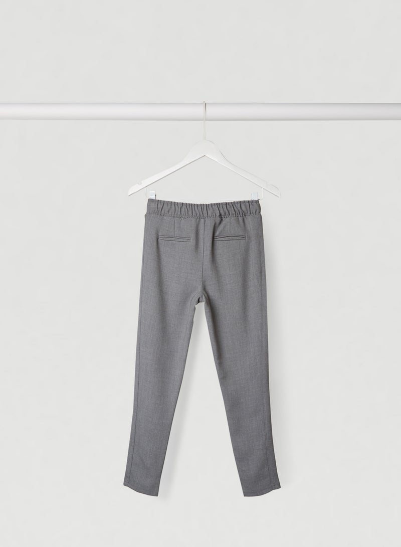 NAME IT - Waist Drawstring Skinny Pants Dark Grey Melange - Image 1