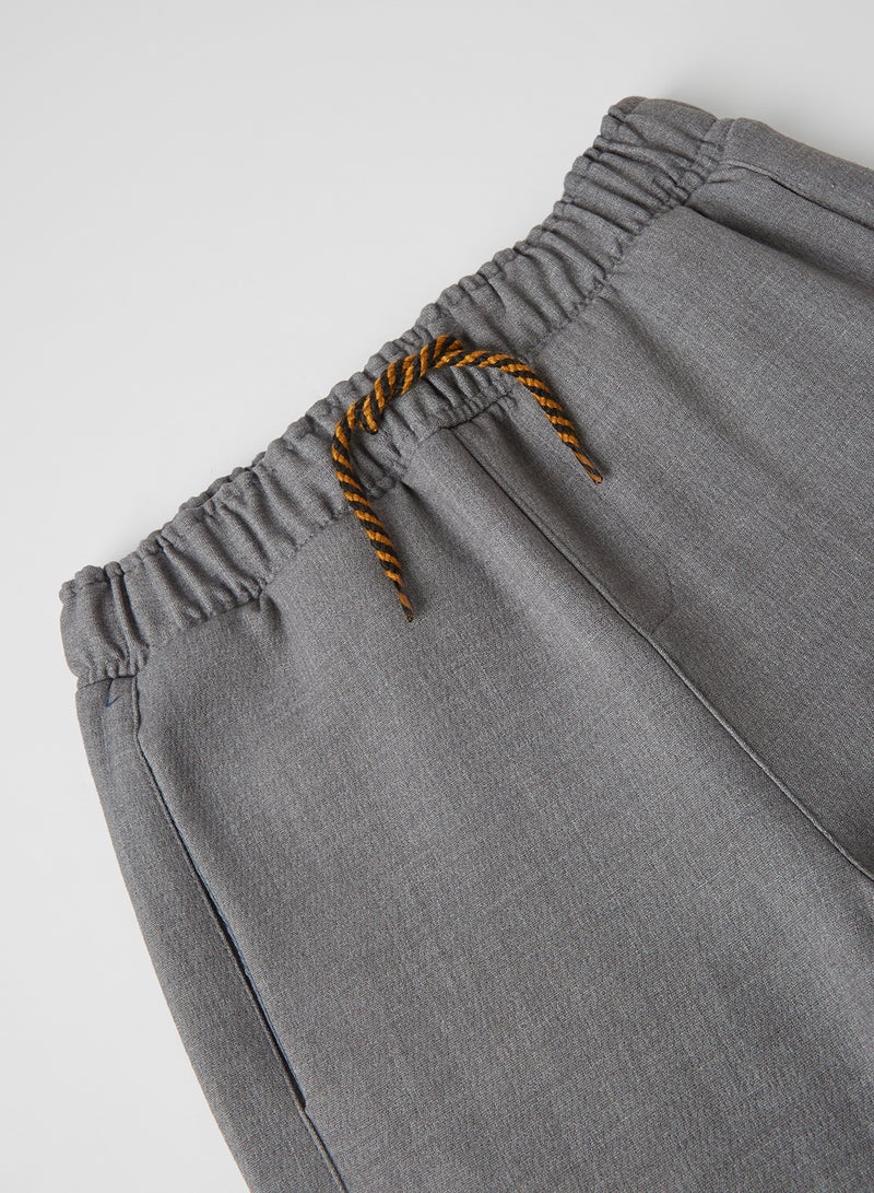 NAME IT - Waist Drawstring Skinny Pants Dark Grey Melange - Image 1