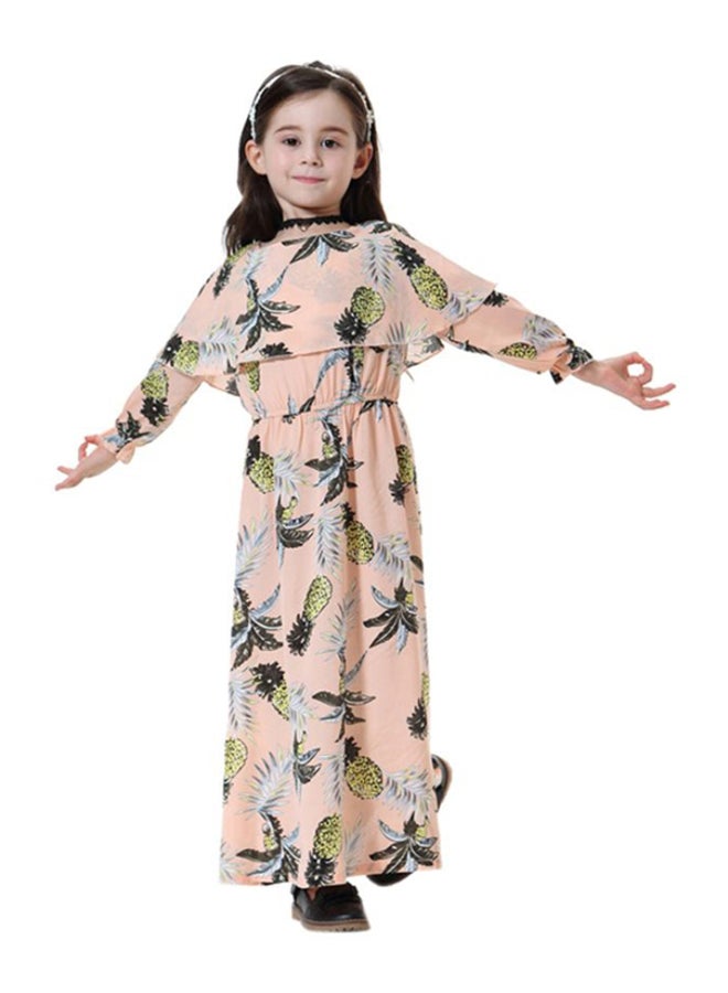 شاربدو فستان طويل بقبة مرتفعة وردي/ أخضر/ أسود - Image 1