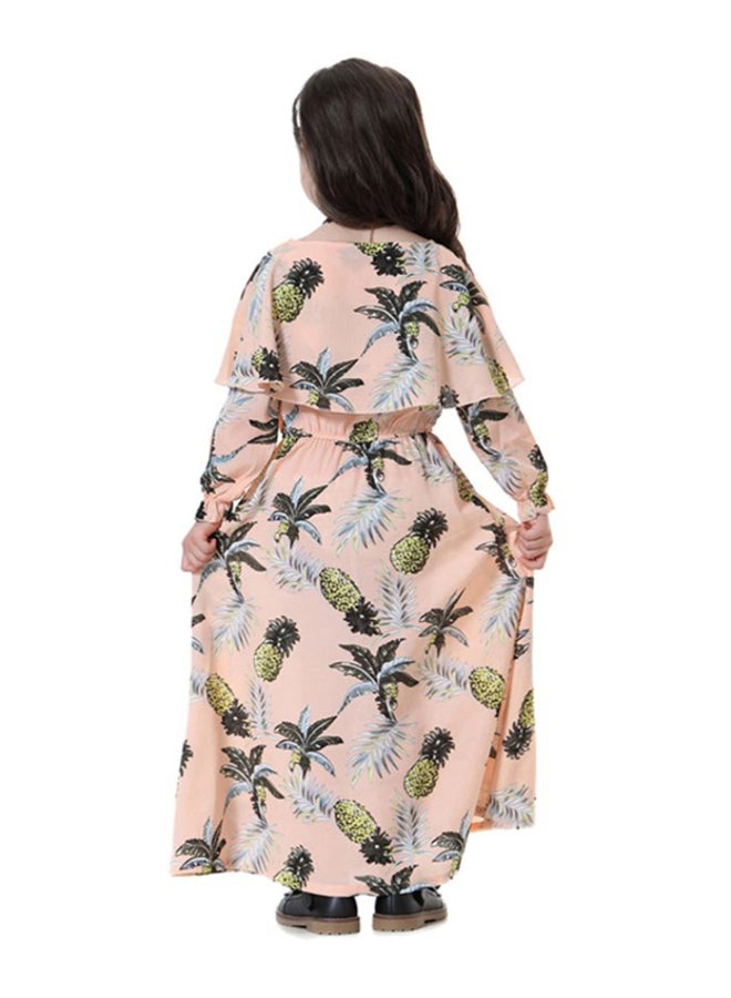 شاربدو فستان طويل بقبة مرتفعة وردي/ أخضر/ أسود - Image 2