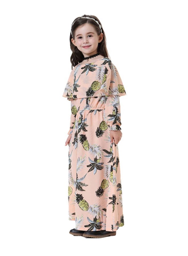 شاربدو فستان طويل بقبة مرتفعة وردي/ أخضر/ أسود - Image 3