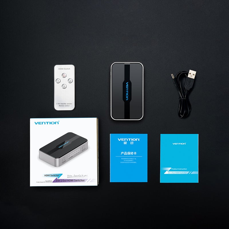 VENTION - HDMI Switcher HDMI 3 in 1 Splitter with 4K Full HD 1080P 3D Effect TMDS and IR Remote Control Multicolour - Image 1