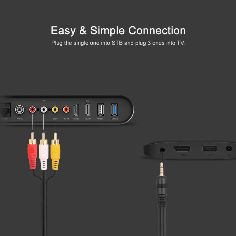 3.5mm Jack To 3 RCA Male AV Wire Cord 1.2M DV MP4 Convertor Multicolour
