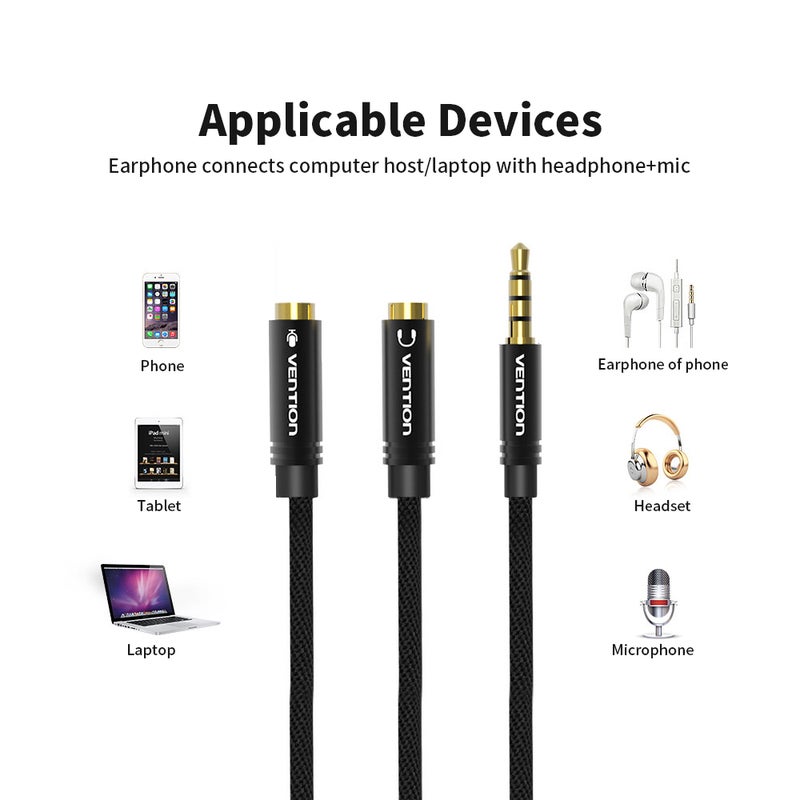 VENTION - 3.5mm Audio Splitter Audio Stereo Extension Cable 3.5mm Male to 2 Port 3.5mm Female Y Splitter Cable Multicolour - Image 1