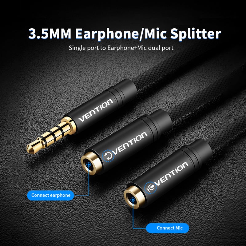 VENTION - 3.5mm Audio Splitter Audio Stereo Extension Cable 3.5mm Male to 2 Port 3.5mm Female Y Splitter Cable Multicolour - Image 1