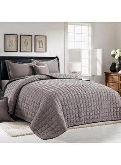 6-Piece Modern Printed Comforter Set Polyester Light Grey 220x240cm