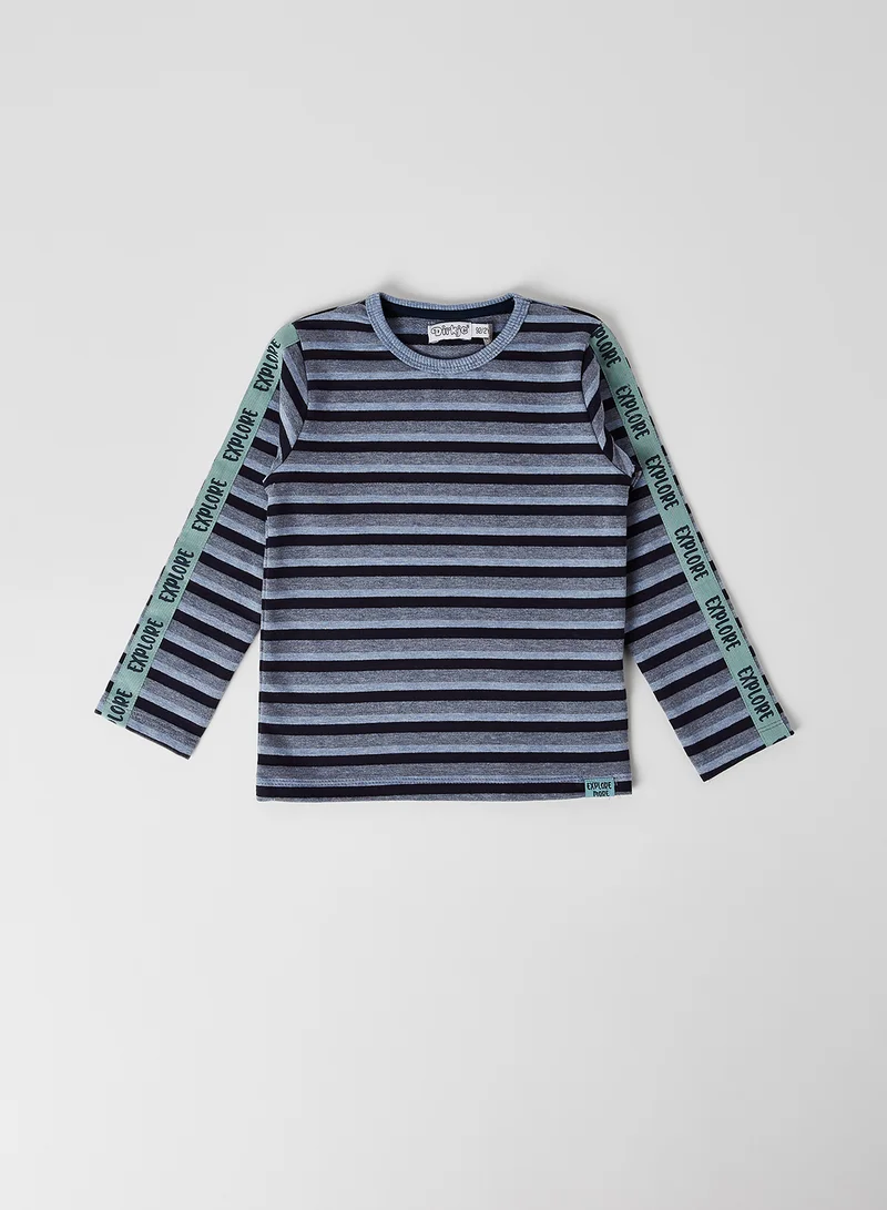 Dirkje Stripe Pattern Long Sleeve Sweatshirt Blue melee + navy