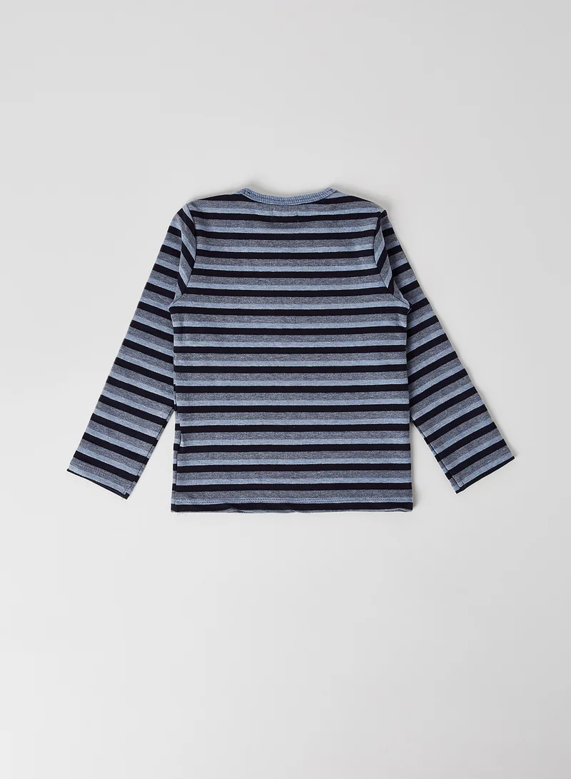 Dirkje Stripe Pattern Long Sleeve Sweatshirt Blue melee + navy
