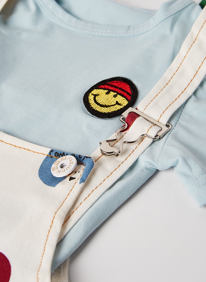 babyqlo Solid Round Neck T-Shirt with Dungaree Set Sky Blue - Image 4
