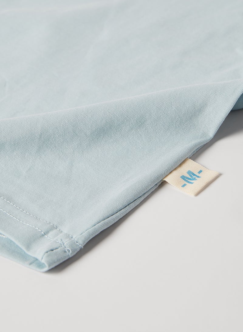 babyqlo Solid Round Neck T-Shirt with Dungaree Set Sky Blue - Image 5