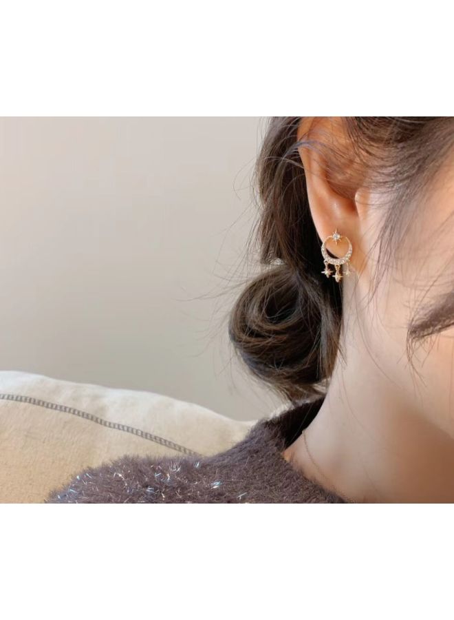J&J - 925 Silver Needle Star Moon Earrings - Image 1