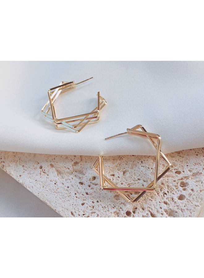 J&J 925 Silver Needle Six-Pointed Star Irregular Square Multilayer Earrings  - Image 2