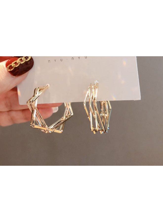 J&J 925 Silver Needle Six-Pointed Star Irregular Square Multilayer Earrings  - Image 3