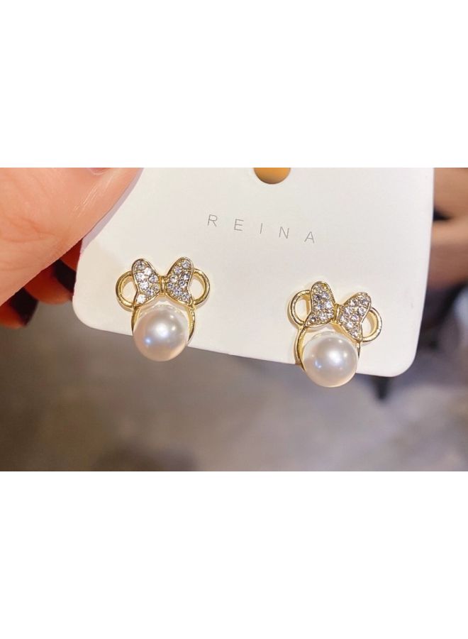 جونسون آند جونسون أقراط من الفضة الإسترليني عيار 925 مرصعة باللؤلؤ على شكل رأس فأر بعقدة فيونكة - Image 5