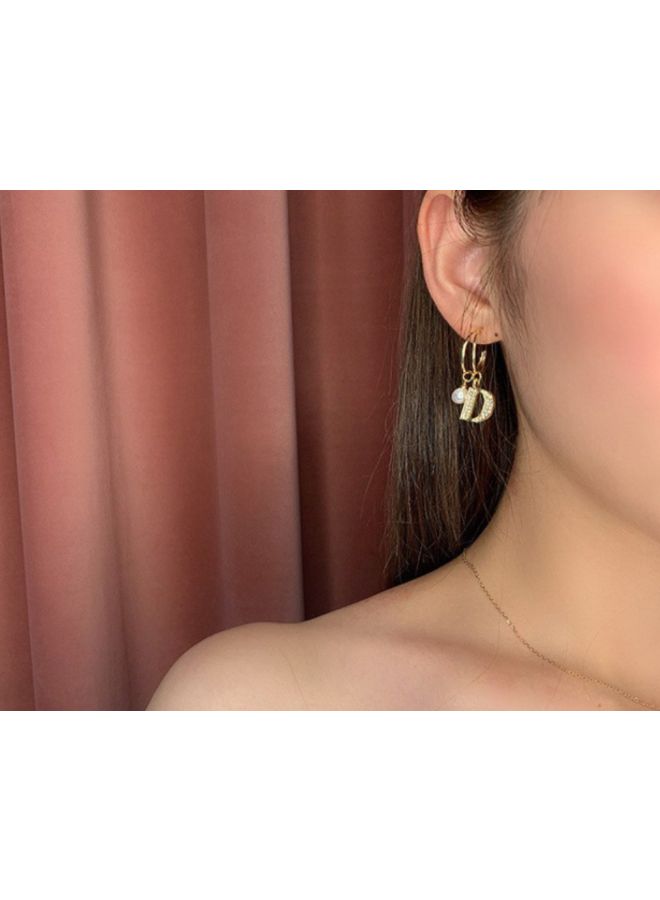 J&J D Letter Design Pearl Studded Dangle Earrings  - Image 2