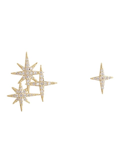 2 Pairs Star Shaped  Zircon Studded Earrings