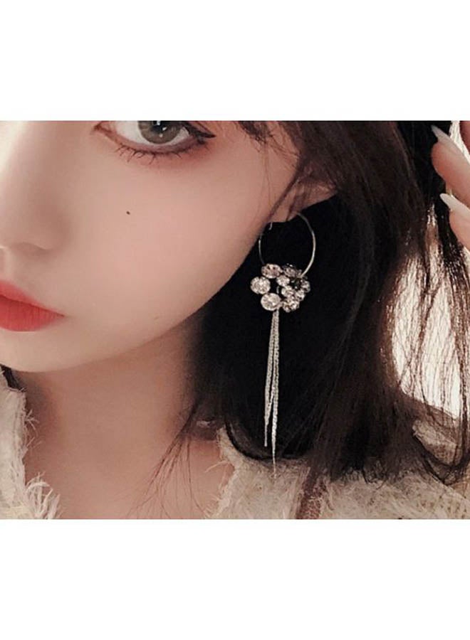 J&J Rhinestone Studded Floral Tassel Clip-On Earrings  - Image 3