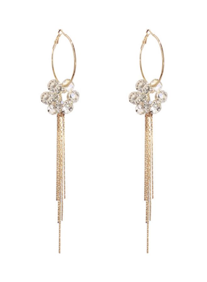 J&J Rhinestone Studded Floral Tassel Clip-On Earrings  - Image 1