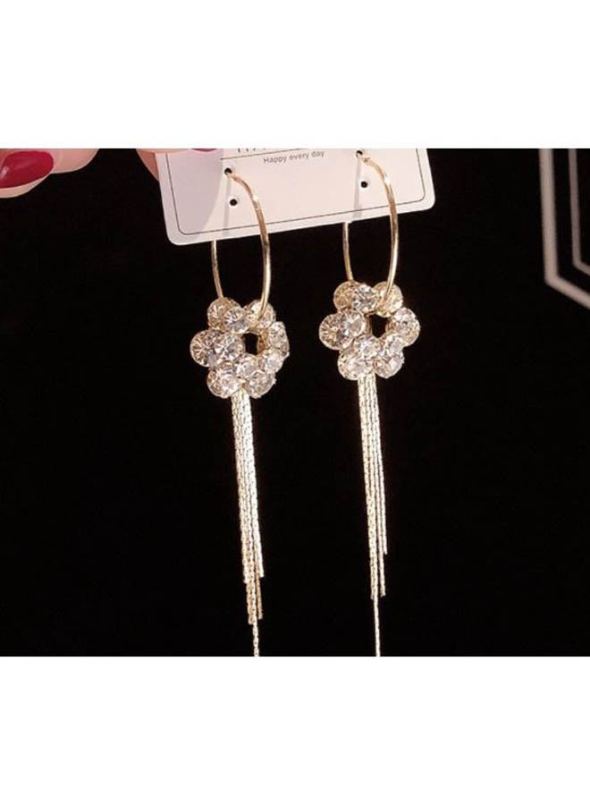 J&J Rhinestone Studded Floral Tassel Clip-On Earrings  - Image 2