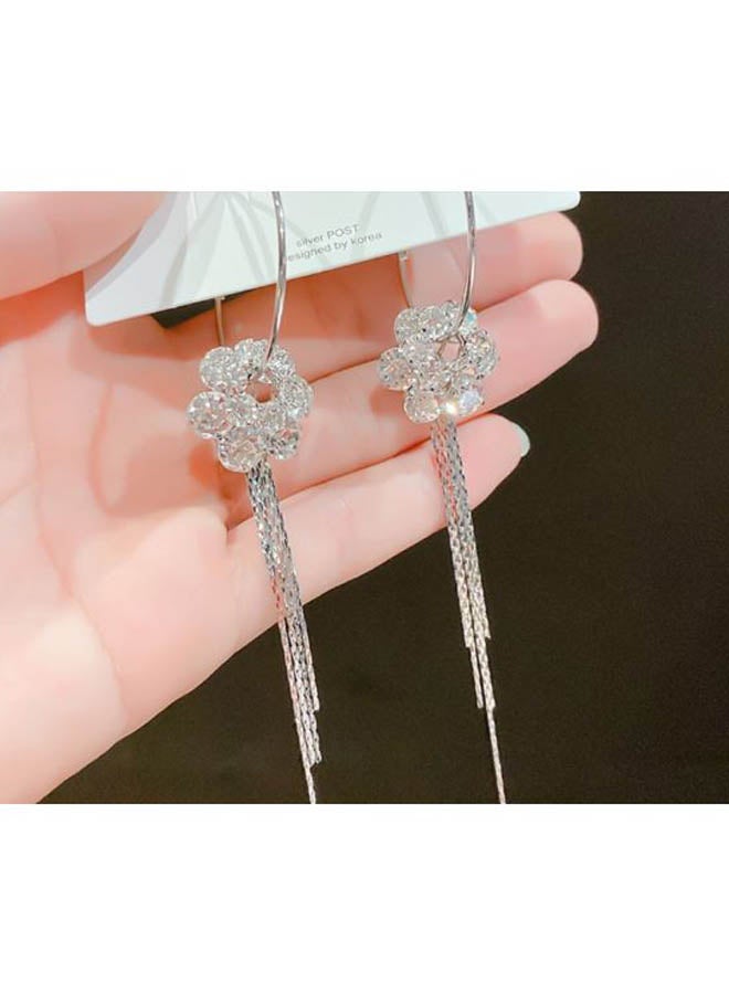 J&J Rhinestone Studded Floral Tassel Clip-On Earrings  - Image 4