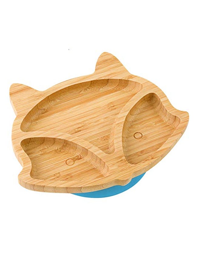 Bebi Pack Of 3 Bamboo Feeding Plate With Suction Stand And Spoon Set For Baby, Baby Dinnerware Brown/Blue - Image 1