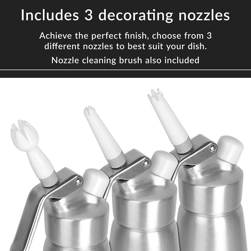 Stainless Steel Whipped Cream Dispenser Silver/White 26x8cm - Image 3