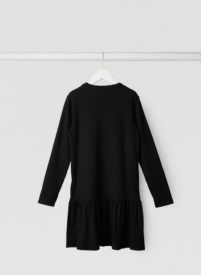 NAME IT Pleated Long Sleeve Midi Dress Black