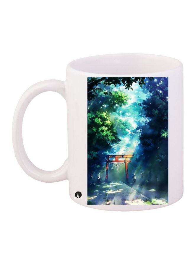 مج قهوة بطبعة بوابة بتصميم صيني أبيض/أسود/أخضر