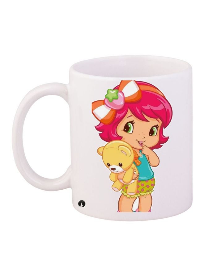 Girl With Teddy Bear Printed Coffee Mug White/Pink/Yellow