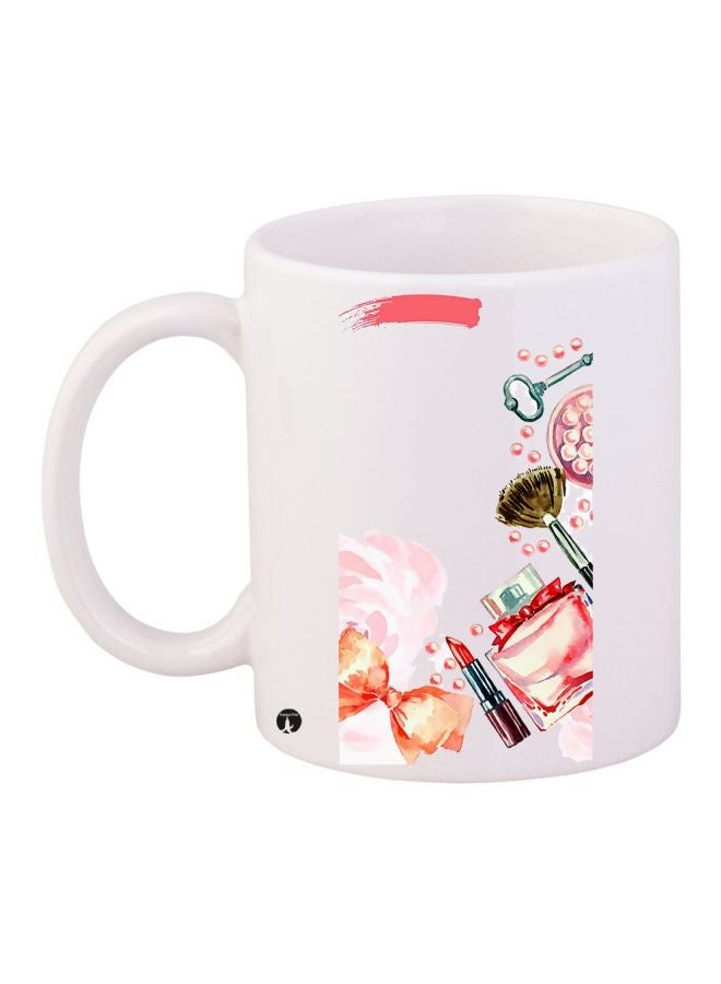 بي بي مج قهوة مزين بطبعة مستحضرات تجميل أبيض/وردي/أخضر