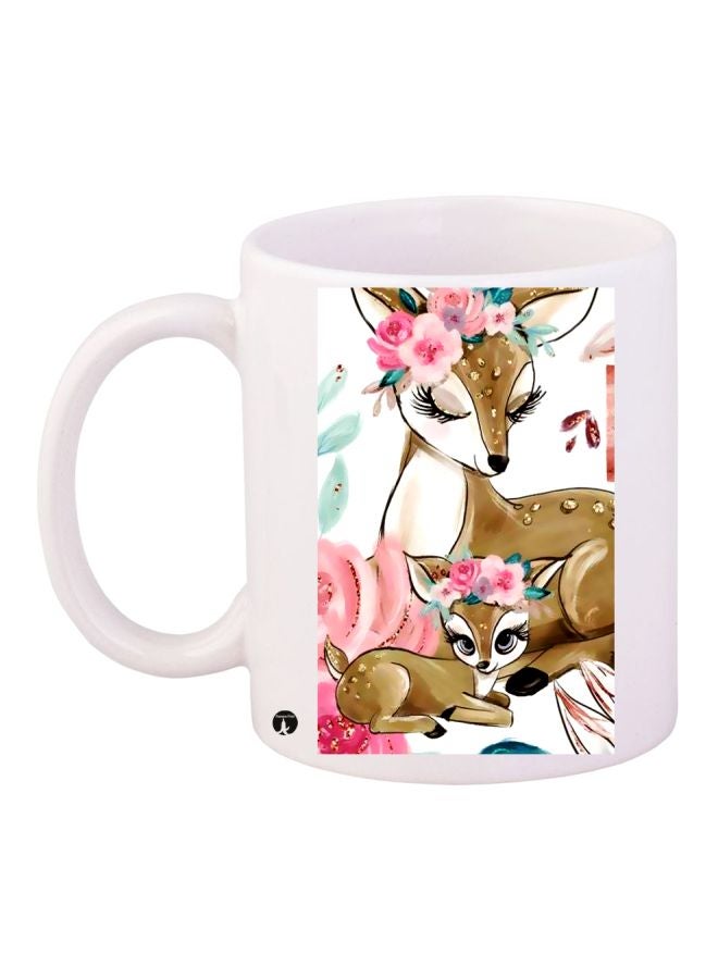 BP Deer Printed Coffee Mug White/Brown/Pink