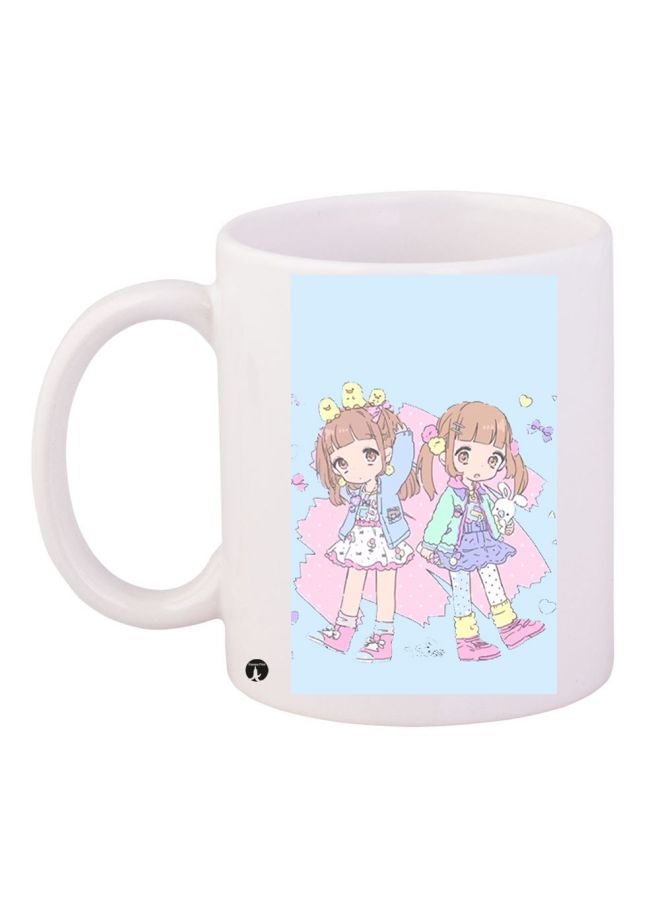Girls Anime Printed Coffee Mug White/Blue/Pink