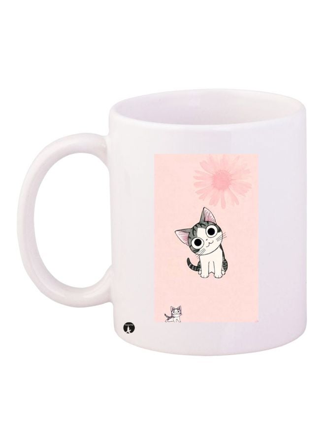 قدح قهوة مطبوع عليه قطة أبيض/وردي/أسود