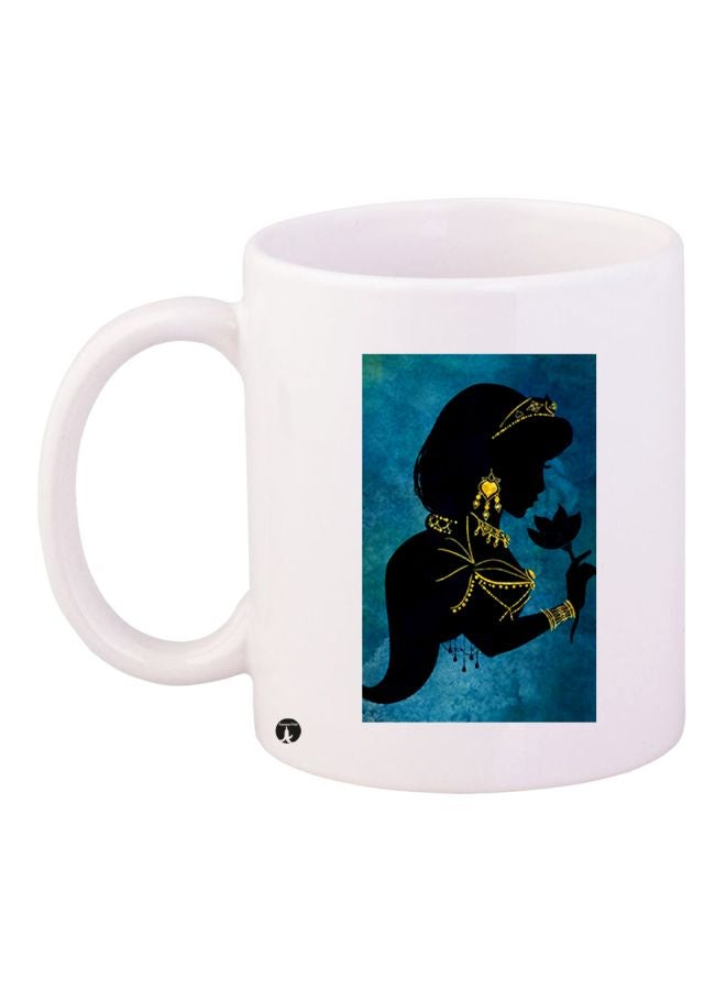 كوب قهوة مطبوع برسمة فتاة أبيض/أزرق/أسود/أصفر