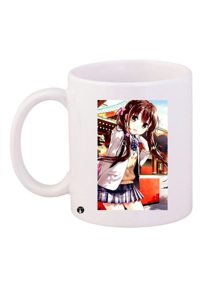 بي بي مج قهوة بطبعة رسوم متحركة على شكل فتاة أبيض/بني/أحمر