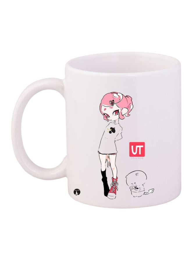 BP Cartoon Printed Coffee Mug White/Pink/Black