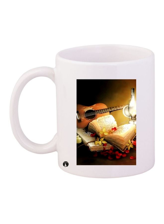 BP Guitar Printed Coffee Mug White/Yellow/Brown 
