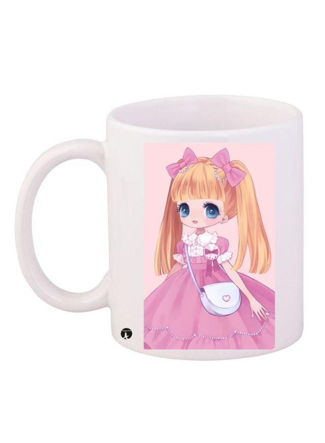 بي بي مج قهوة بطبعة رسومات كرتونية على شكل فتاة أبيض/ وردي/ بيج