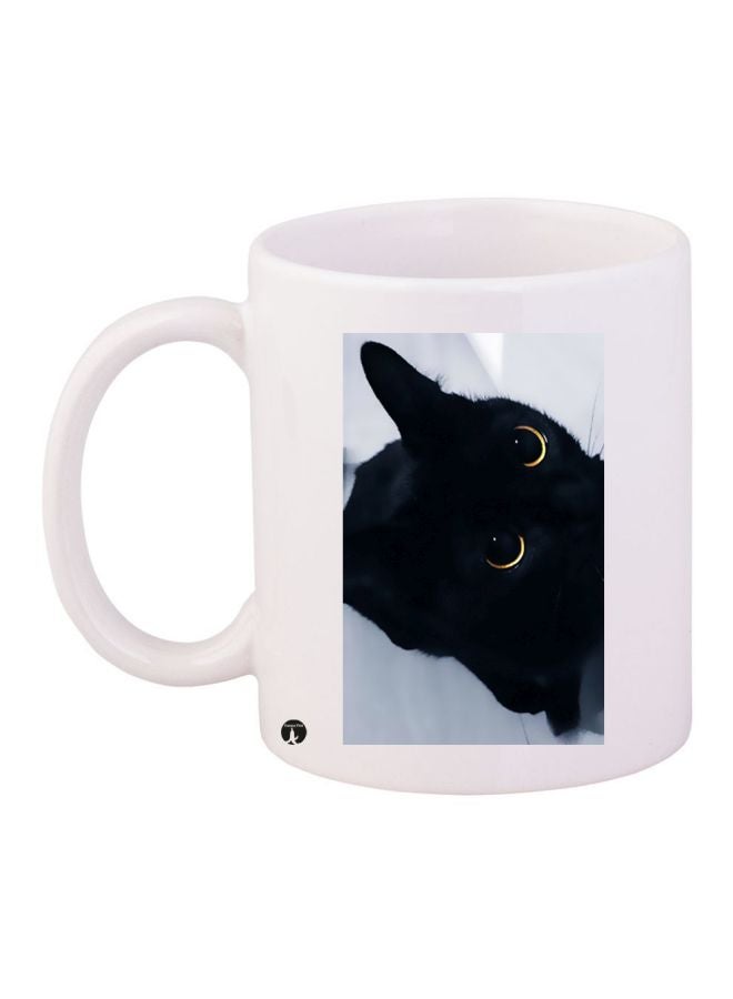 قدح قهوة مطبوع عليه قطة أبيض / أسود / أزرق