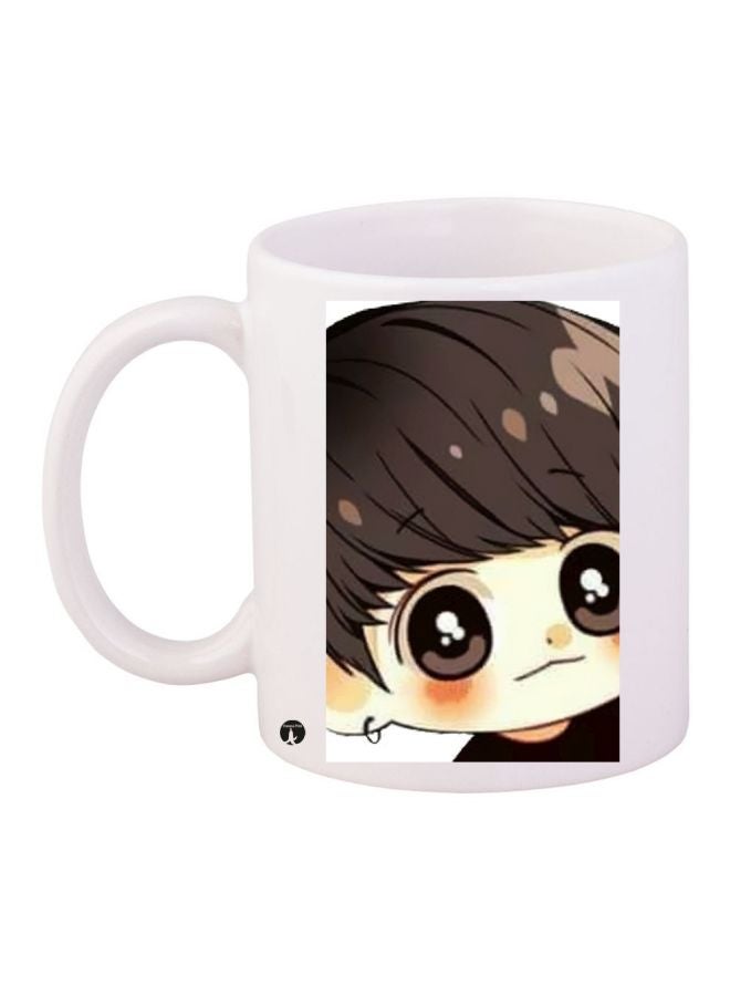 بي بي مج قهوة بطبعة رسومات كرتونية على شكل ولد أبيض/بني/ بيج