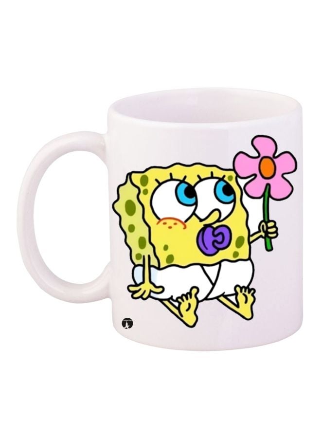مج قهوة بطبعة من الرسومات الكرتونية "SpongeBob SquarePants" أبيض/أصفر/أسود