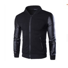 High Neck Collar Leather Jacket black
