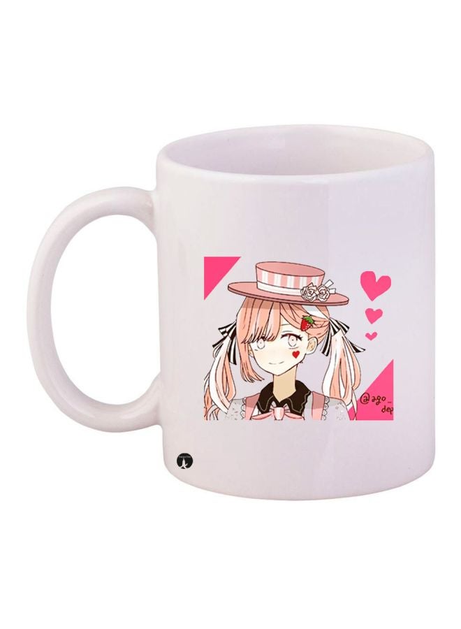 بي بي مج قهوة بطبعة رسومات كرتونية على شكل فتاة أبيض/وردي/بني