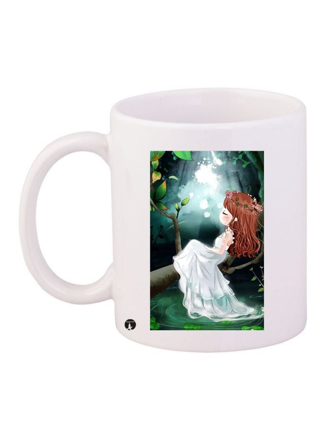 Cartoon Girl Printed Coffee Mug White/Green/Brown