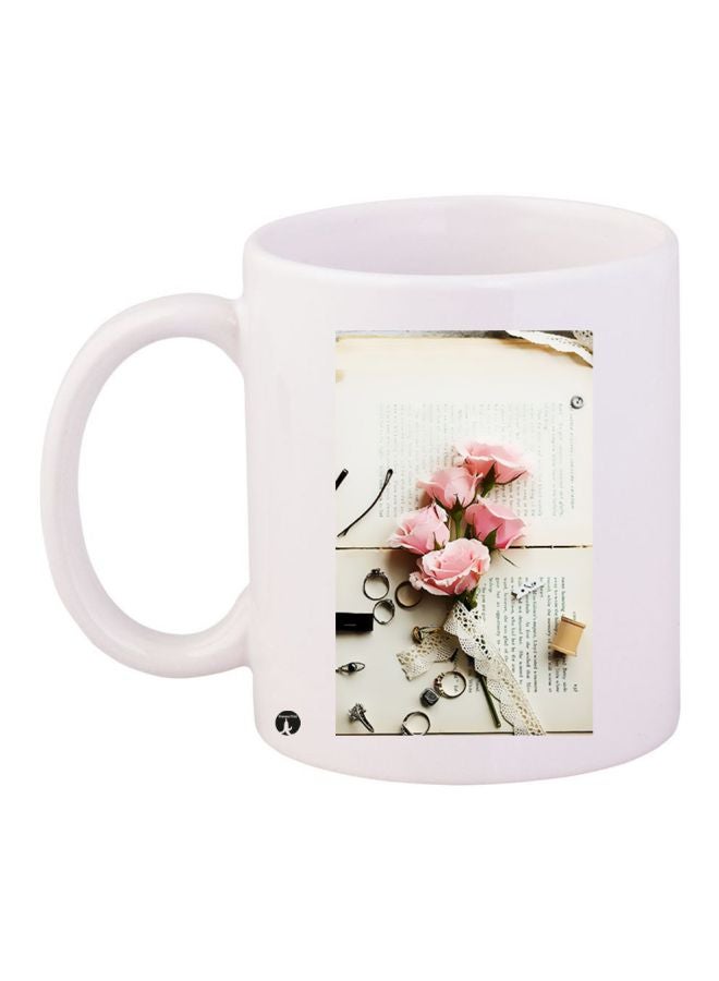 Floral Printed Ceramic Coffee Mug White/Pink/Green