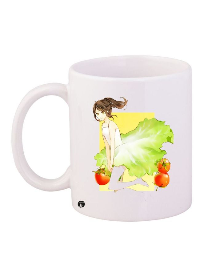 BP Anime Girl Printed Coffee Mug White/Green/Beige