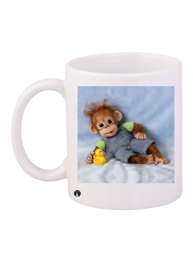 بي بي مج قهوة مطبوع بصورة قرد أبيض/أزرق/بني