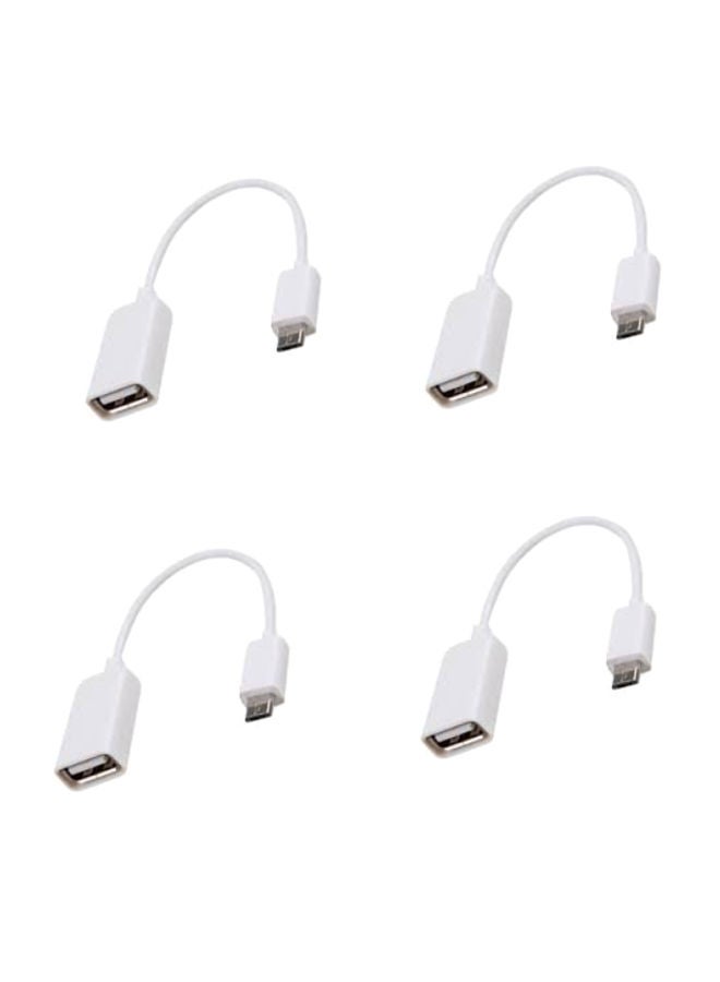 محول كابل OTG من مايكرو USB ذكر إلى USB أنثى من 4 قطع، لون أبيض أبيض - Image 1
