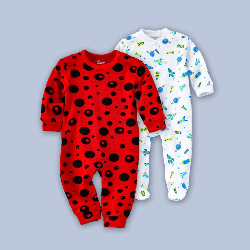 babyqlo - 2-Piece Printed Long Sleeve Onesies Multicolour - Image 1