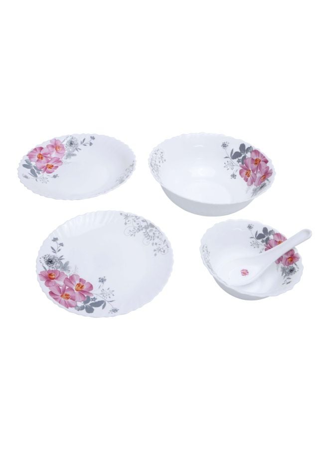 رويال فورد طقم أدوات مائدة من الأوبال مكون من 33 قطعة أبيض/وردي/رمادي 6xDinner Plates - 10inch , 6xQuartes Plates - 7.5inch, Oval Plate - 13inch, 6xDeep Soup Plate - 8inch, 6xSoup Bowl - 5inch, ,6xSpoons, 2xServing Bowls - 8inch - Image 3